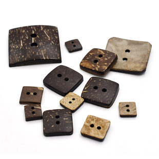 天然椰子壳纽扣扣子木头扣子木扣子 两眼正方形椰子扣木质钮扣