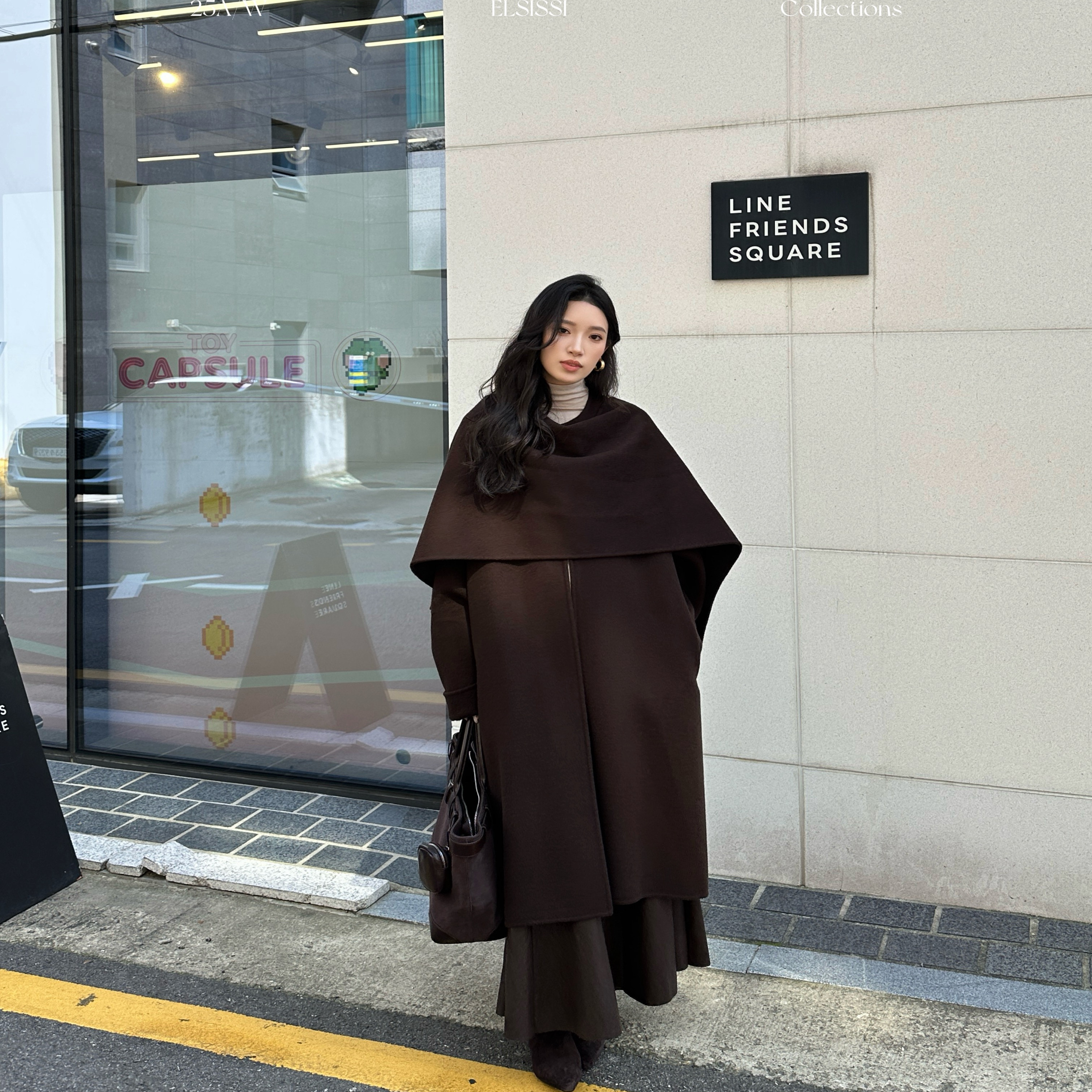 爱姐家两穿围巾款中长款毛呢外套