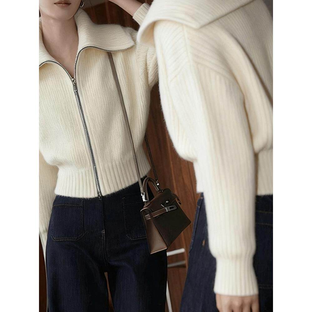 JOYIASS2025新款上衣女装秋冬季韩系高级感软糯慵懒风白色翻领拉