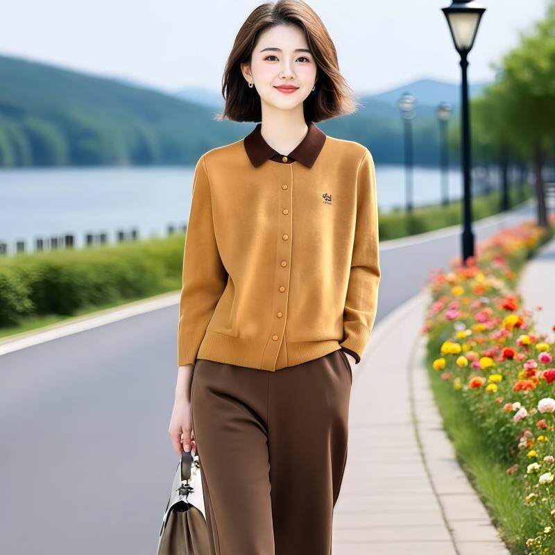 JOYIASS2025新款洋气撞色薄款翻领针织衫女装秋冬打底衫潮汕大朗