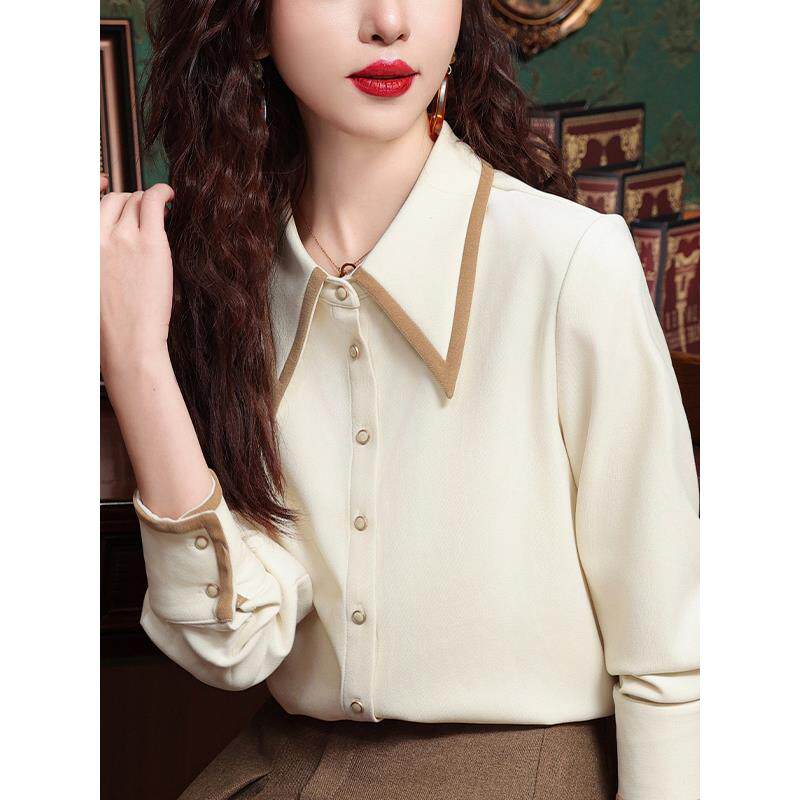 JOYIASS2025新款高级感长袖衬衫女装秋冬季洋气港风上衣翻领磨毛