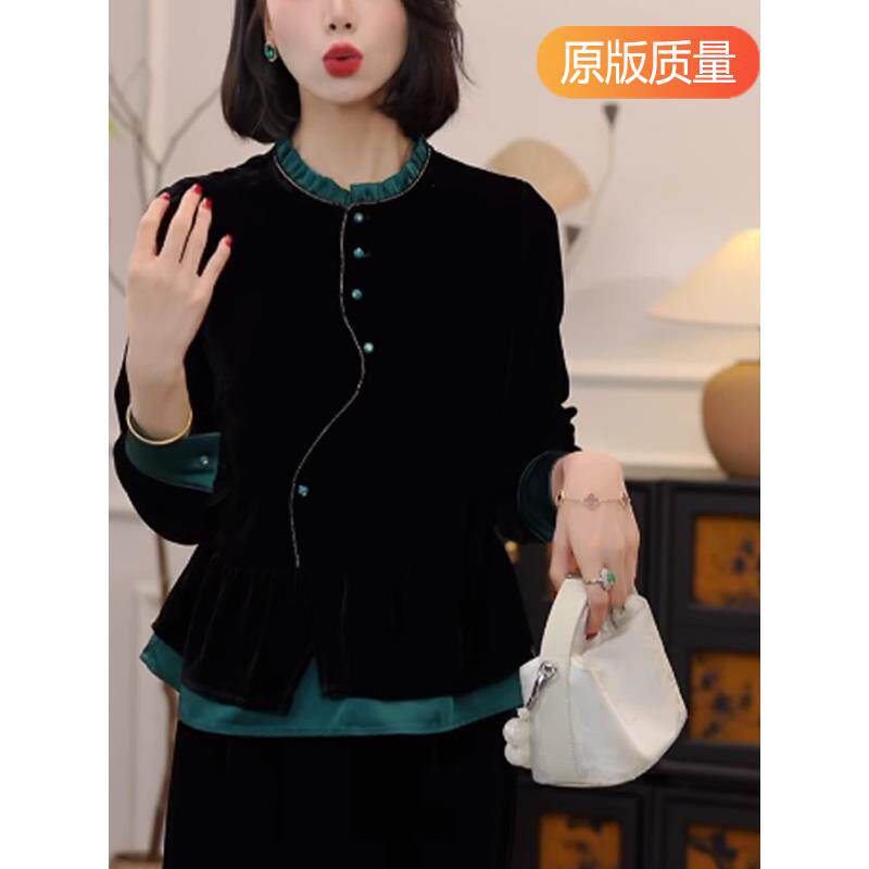 JOYIASS2025新款新中式轻国风丝绒衬衫长袖女装春秋衬衣高端欧货