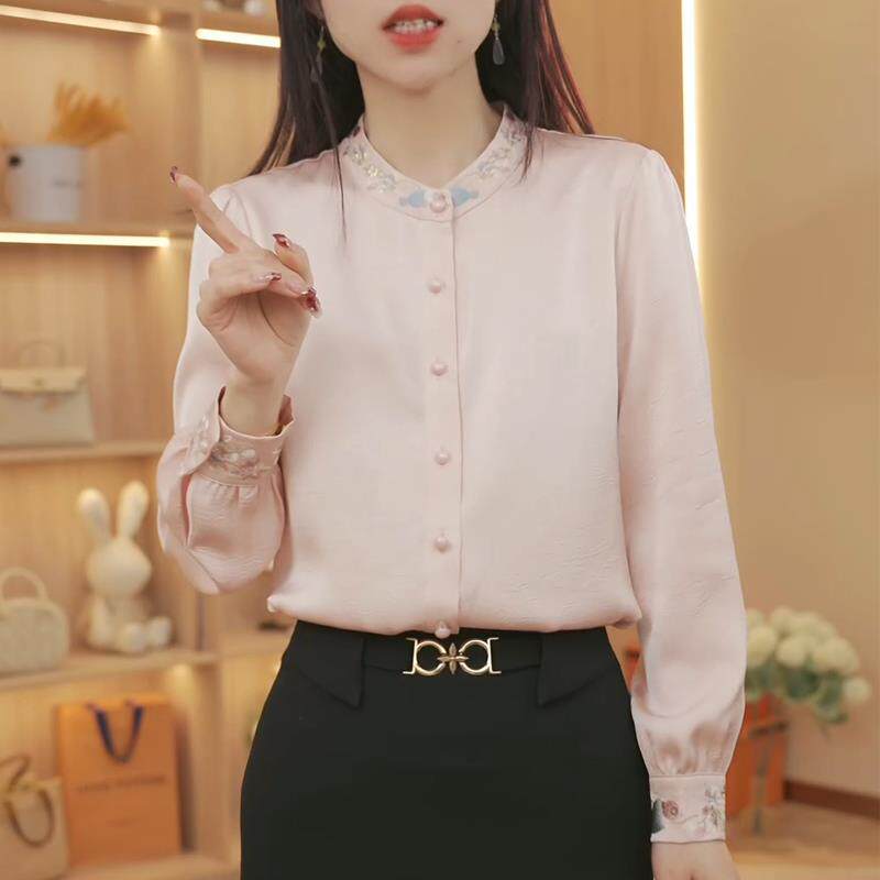 JOYIASS2025新款新中式上衣女装春秋长袖衬衣国风刺绣衬衫