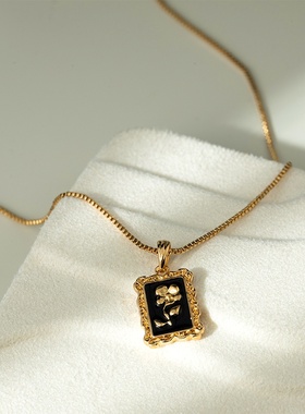 新款复古黑色滴油花朵女士项链简约时尚高级感轻奢百搭锁骨