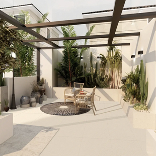 庭院地砖景观砖别墅花园星云白石英砖仿石砖荔枝面奶油白瓷砖园林