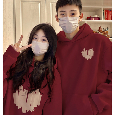 乔巴先生酒红色情侣卫衣秋冬