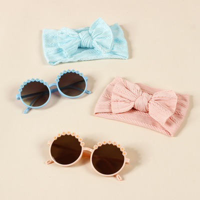 New children's hair accessory set girl bow headband glasses