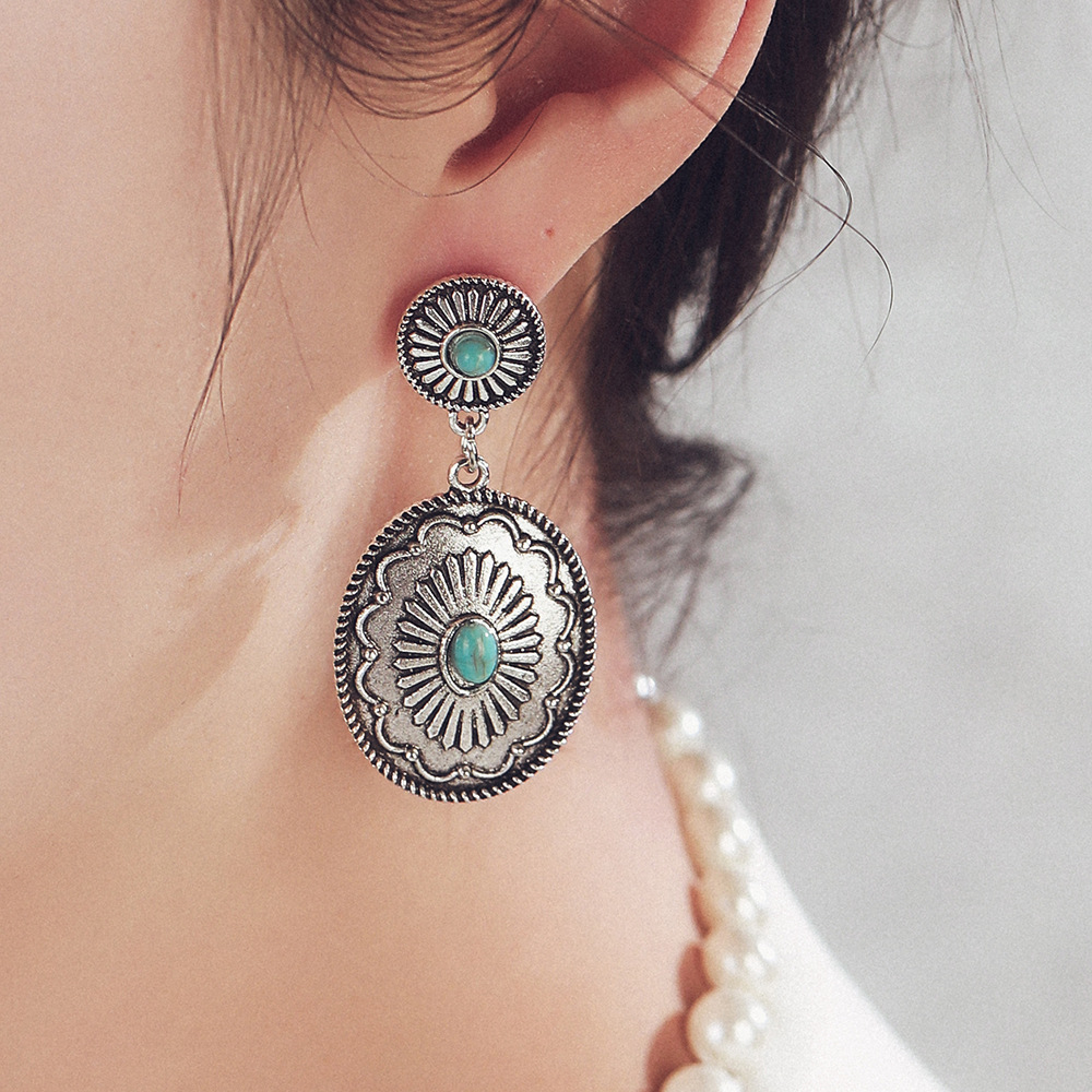 女耳环 New Retro Earrings Bohemian Ethnic Turquoise Earrings