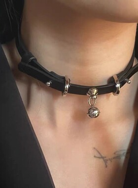 Necklace small bell PU leather collar clavicle chain choker
