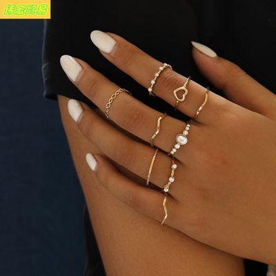 hollow love ring European American 9PC joint ringS 戒指套装