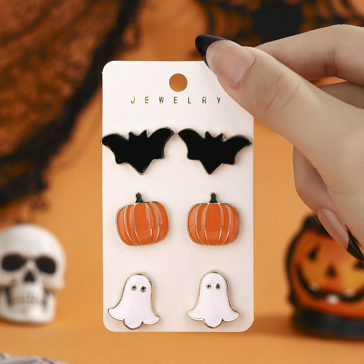 Halloween Earnail Cartoon Funny Pumpkin Head Ghost Earrings