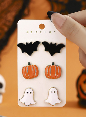 Halloween Earnail Cartoon Funny Pumpkin Head Ghost Earrings