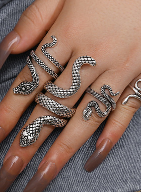 Men's Serpentine Ring Punk snake Animal Retro ring朋克戒指男