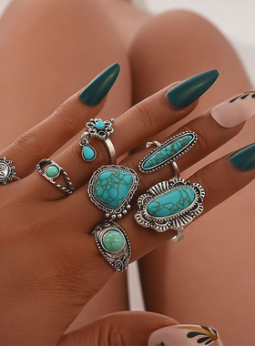 Vintage Turquoise Set Ring Sexy women accessories Joint ring