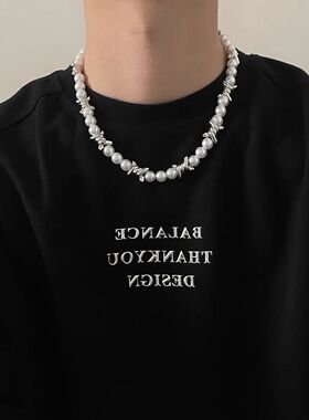 New pearl hip-hop men's necklace women cold collarbone chain