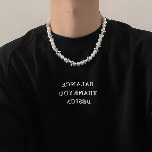 New pearl hip-hop men's necklace women cold collarbone chain
