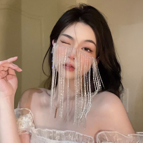 retro Hanfu face curtain ancient covering veil Tassel mask