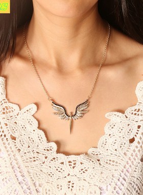 Diamond Angel Wings Lady Necklace Retro Necklace chain  项链