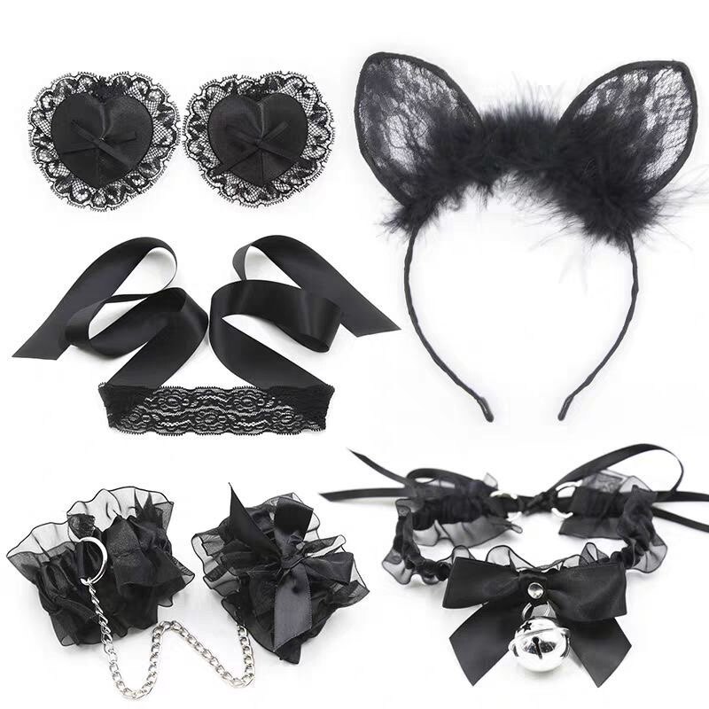 饰 headband Sexy Lace Eye Mask Handcuffs Collar Bracelet Set图片