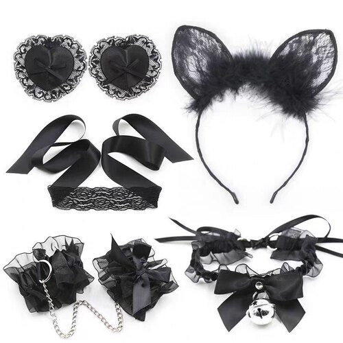 饰 headband Sexy Lace Eye Mask Handcuffs Collar Bracelet Set
