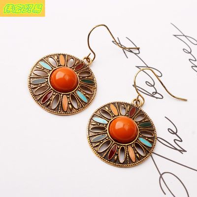 Bohemian Fashion Round Pendant studs Dripping oil earrings女