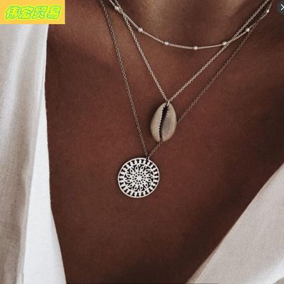personality shell disc multilayer necklace lady choker chain