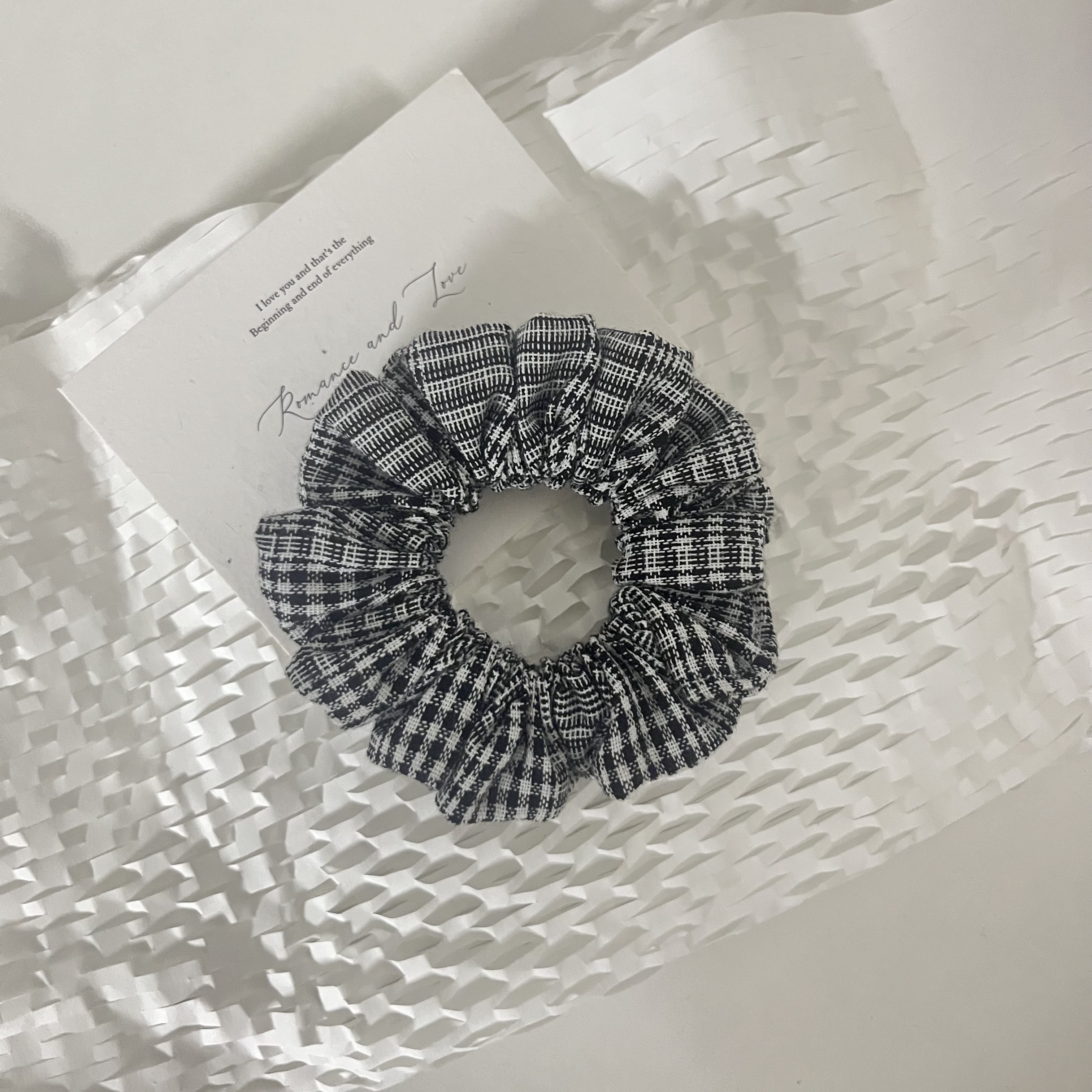 经典黑白格纹发圈韩系甜美