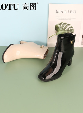 高图正靴女2023冬季新款粗跟方头时尚舒适短筒时装靴子0303-80671