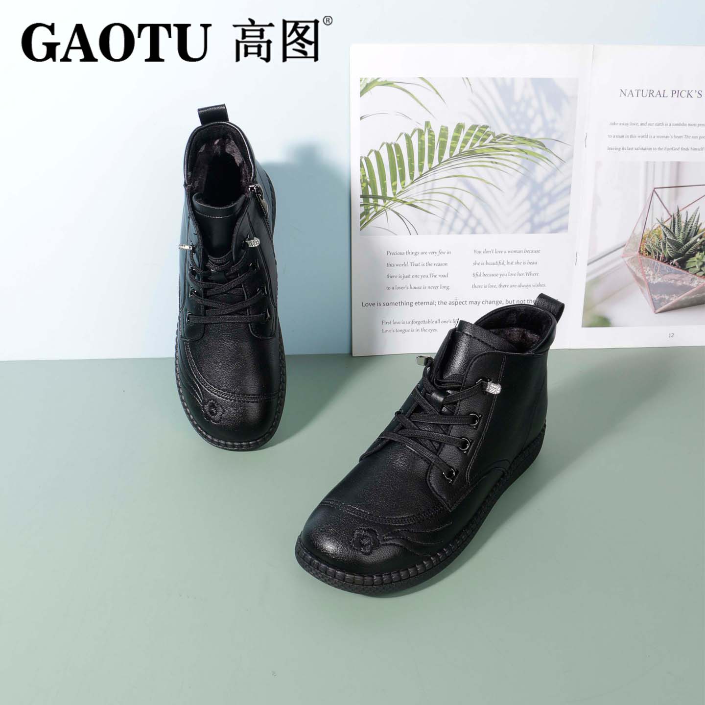 真皮平底厚绒保暖舒适婆婆棉鞋
