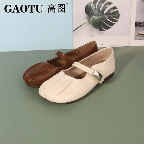 高图羊纹软面平底甜美玛丽珍单鞋