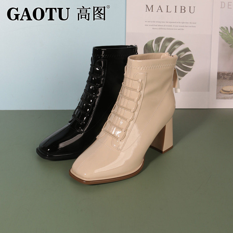 高图职业气质时装短靴方跟高跟