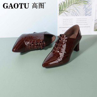 高图深口单鞋女2025冬季新款漆皮尖头方跟气质高跟鞋5516-71031