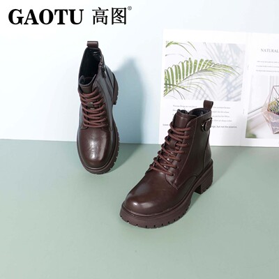 高图圆头粗跟简约英伦风时尚短靴
