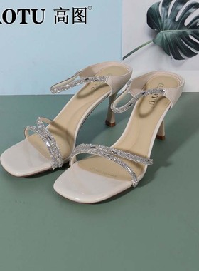 高图时装凉鞋女2025夏季新款水钻一字带气质高跟凉鞋女5585-31372