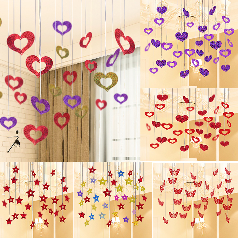 婚房装饰布置用品大全气球爱心五角星吊坠浪漫雨丝结婚庆亮片配件