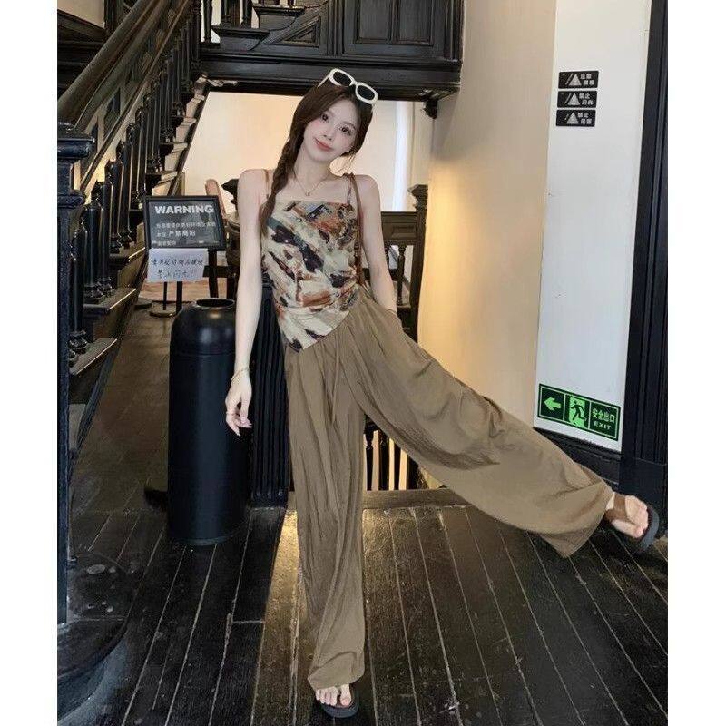 油画感结系带露背吊带背心女夏季