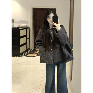 2025新款呢子大衣女灰色秋冬季感毛呢外套韩系小个子冬天短款