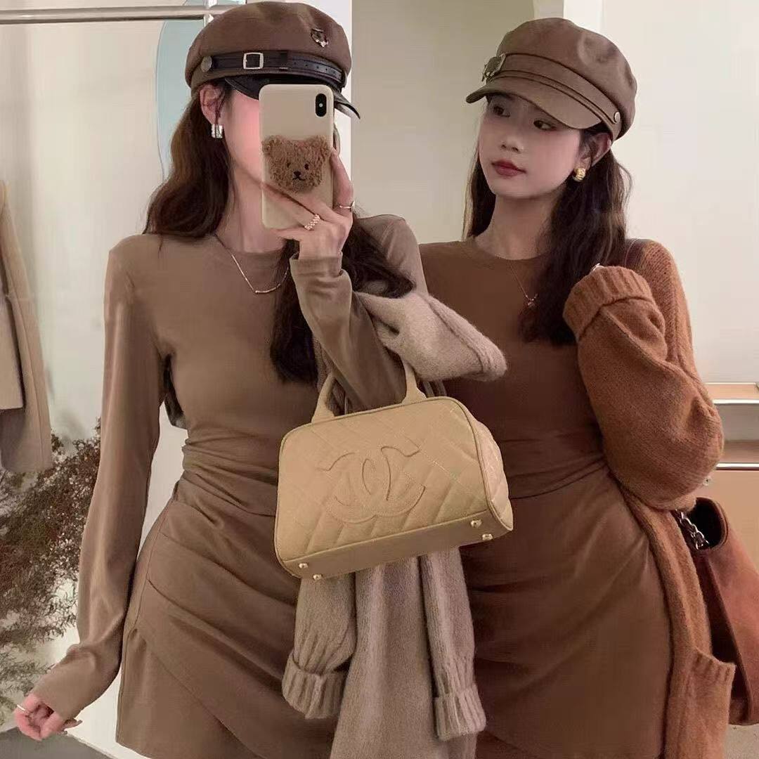 韩版辣妹修身显瘦包臀连衣裙女春秋洋气纯棉打底内搭百搭A字短裙