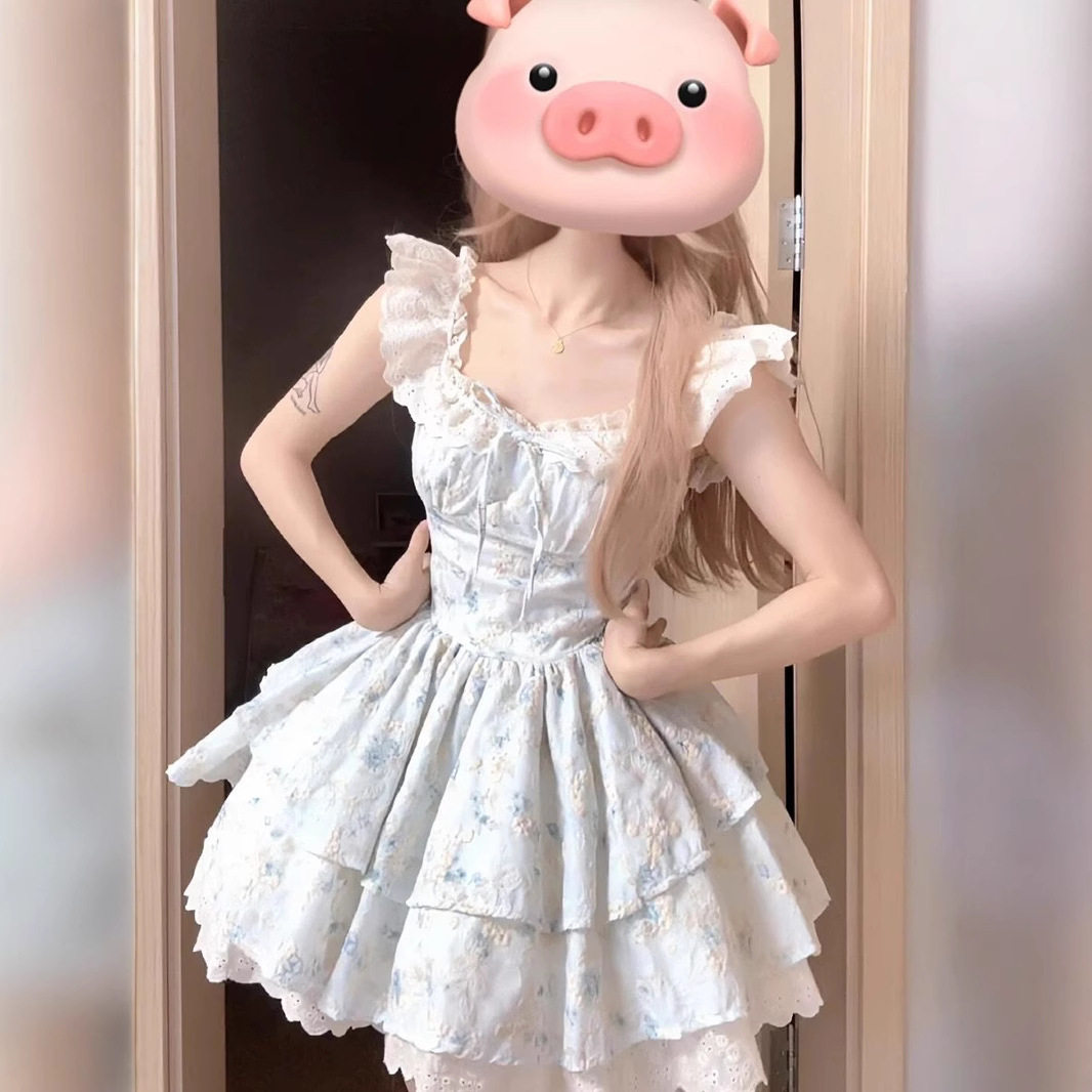 樱织花翎碎花连衣裙夏季法式甜美