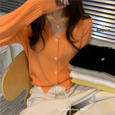 慵懒风长袖v领针织开衫女春秋季