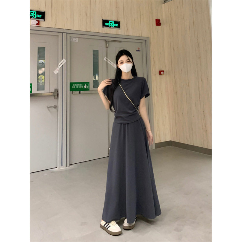 大码女装休闲套装裙胖mm藏肉遮肚短袖上衣半身裙夏装搭配一整套