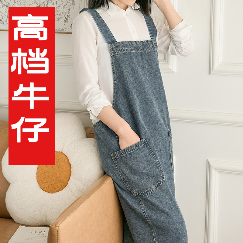 文艺女士订制logo印字牛仔围裙
