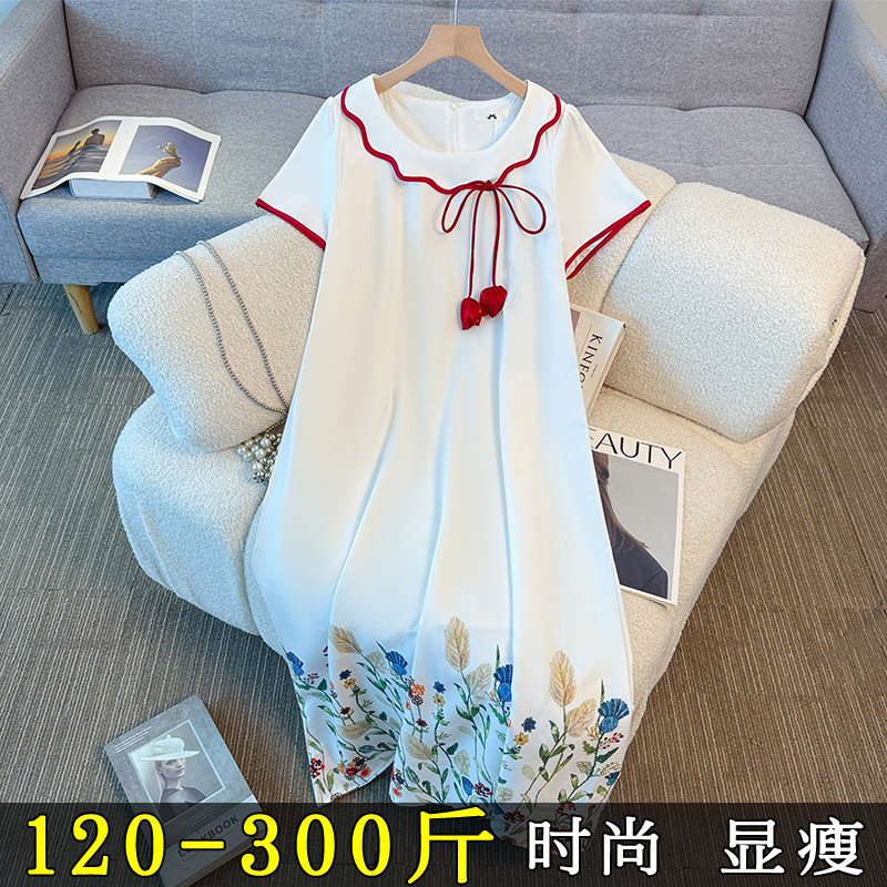 特大码新中式国风连衣裙女200斤胖mm新款气质显瘦a字加长旗袍裙子