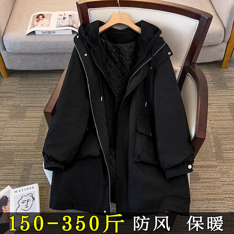 棉服女冬季特大码胖mm200斤显瘦不臃肿2025新款中长款棉衣外套350