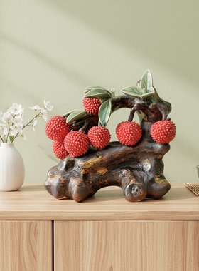 美陶《富贵吉利》石湾公仔 手工陶瓷荔枝岭南客厅电视柜装饰摆设