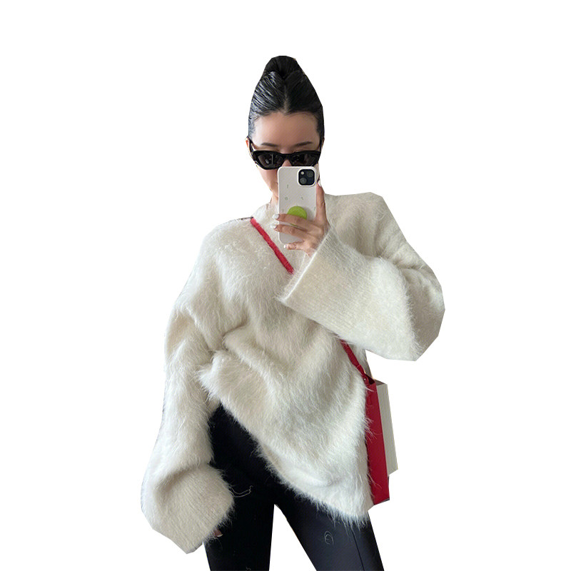 MINK FLEECE SWEATER WOMENS WINTER 2023 NEW KOREAN GENTLE WIND SOFT AND GLUTINOUS WEAR WARM MIDI TOP