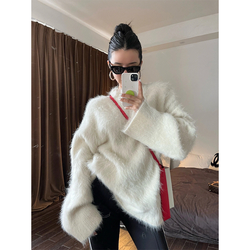 MINK FLEECE SWEATER WOMENS WINTER 2023 NEW KOREAN GENTLE WIND SOFT AND GLUTINOUS WEAR WARM MIDI TOP
