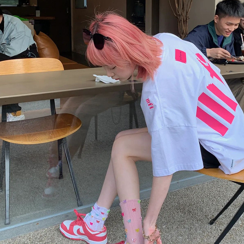 TRENDY BRAND NEW LETTER PRINT SHORT SLEEVE T-SHIRT WOMENS SIMPLE DESIGN SENSE OVERSIZED NICHE ROUND NECK KOREAN VERSION TOP
