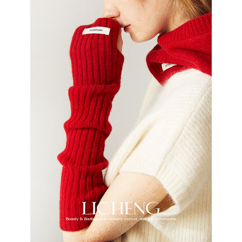 100%羊毛针织长款堆堆手套百搭