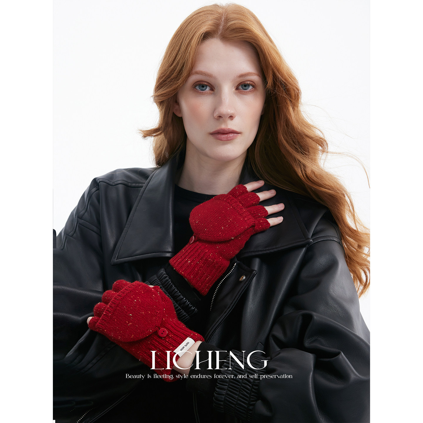 礼诚 新年红100%澳洲羊毛翻盖手套女冬季防寒保暖针织可触屏手套,服饰配件/皮带/帽子/围巾,手套,淘宝优惠券,粉丝福利购,淘宝优惠卷